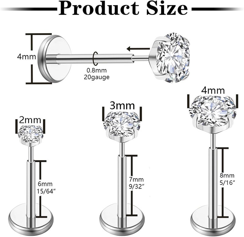 Gotumo Store 20G Flat Back Earrings Stud G23 Titanium Threadless Tragus Labret Cartilage Lip Medusa Conch Body Piercing Jewelry Hypoallergenic for Women Men - Image 2